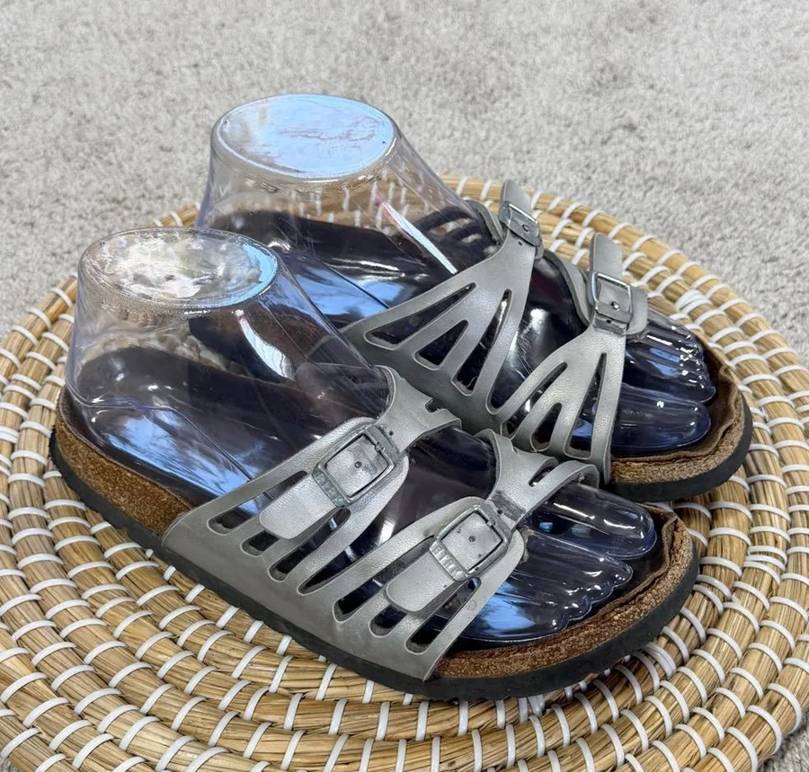 Birkenstock Women’s Granada Nubuck Leather Sandals in Metallic Silver 37/US 6.5