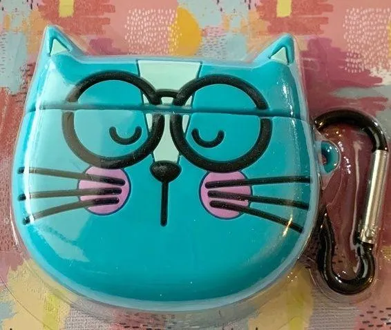 NWT Blue Cat Earphones Ear Buds Case w/ Carabiner