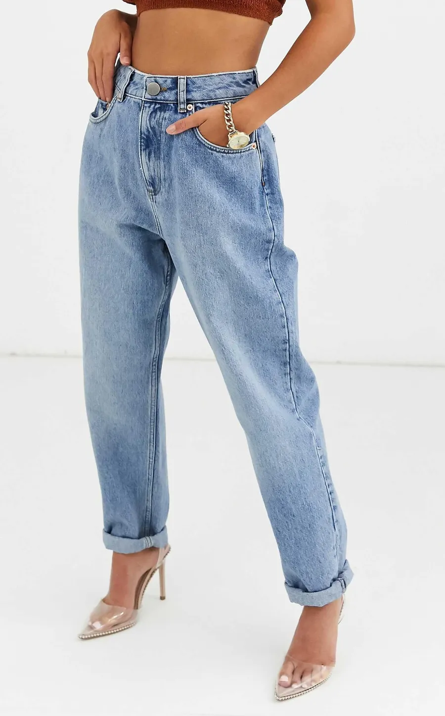Roll Cuff Balloon High Rise Mom's Jeans