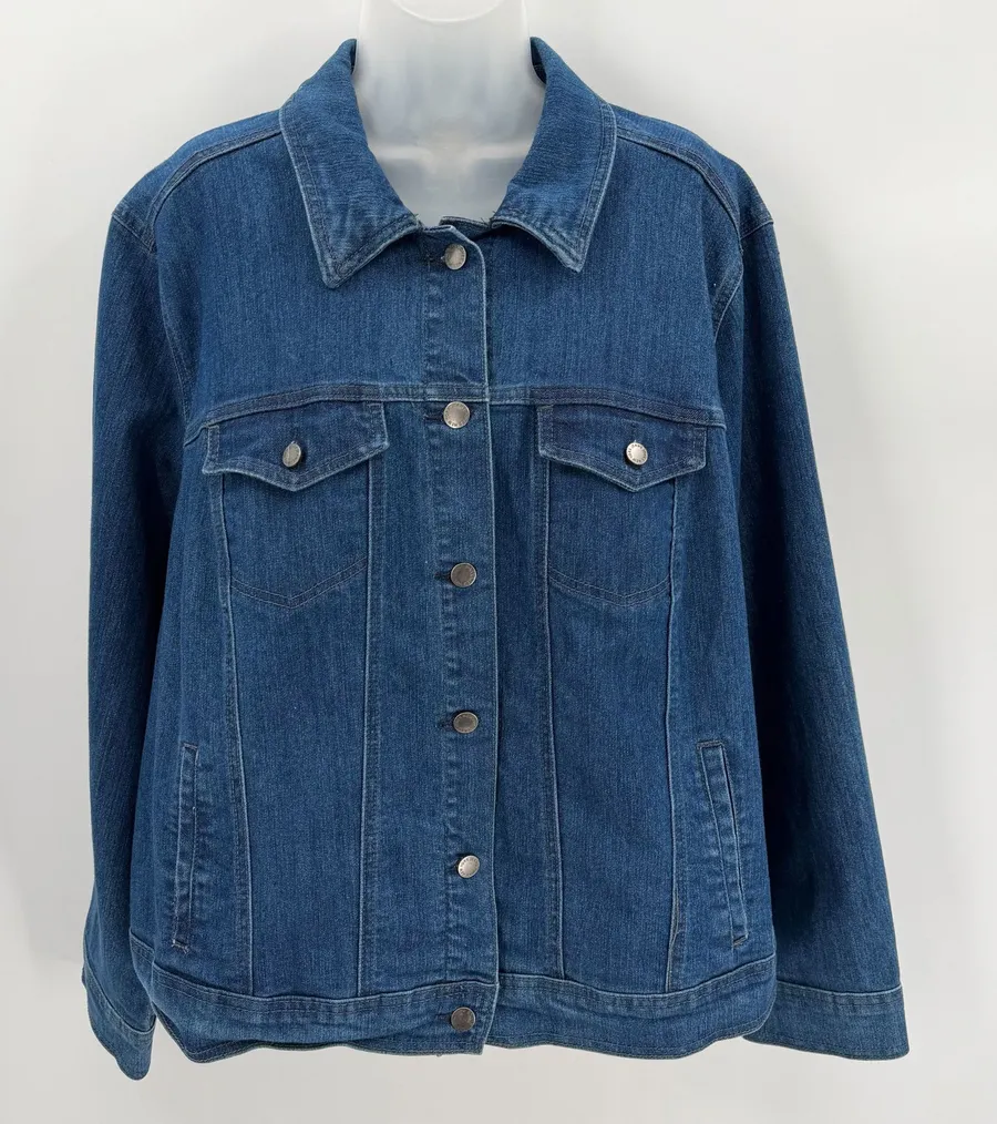 Jones New York Jean Jacket Womens 2X Plus Blue Denim Cotton Blend Classic READ