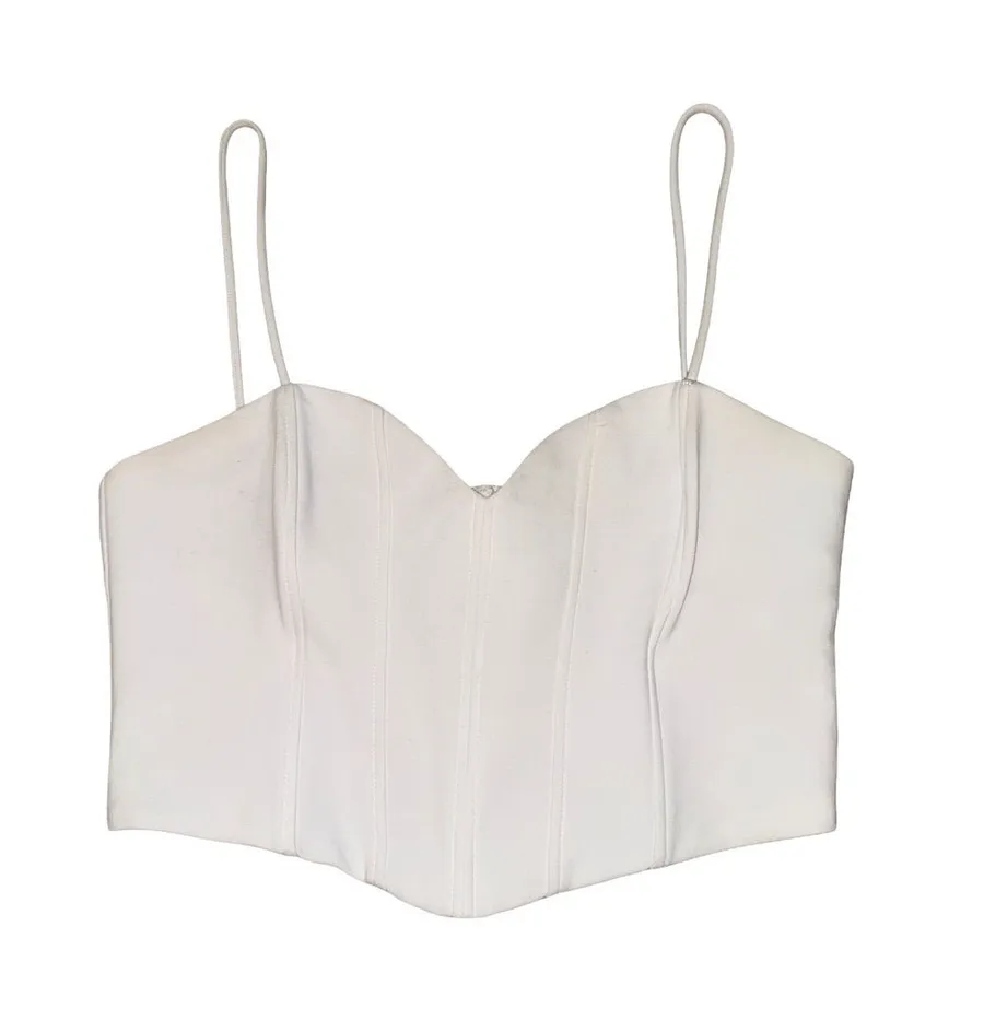 Zara White Corset Bustier Crop Top Size S Sweetheart Spaghetti Strap Hook Eye