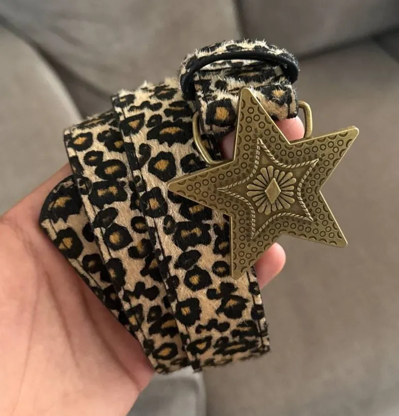 Tan Black Cheetah Print Belt with Star Buckle