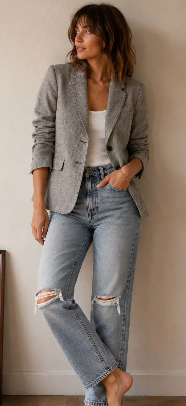 J.Crew Schoolboy Gray Herringbone Quiet Luxury Preppy Tailored Blazer Jacket