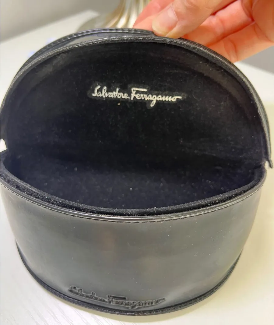 Salvatore Ferragamo Black Leather Hardshell Sunglasses Case Designer Accessory