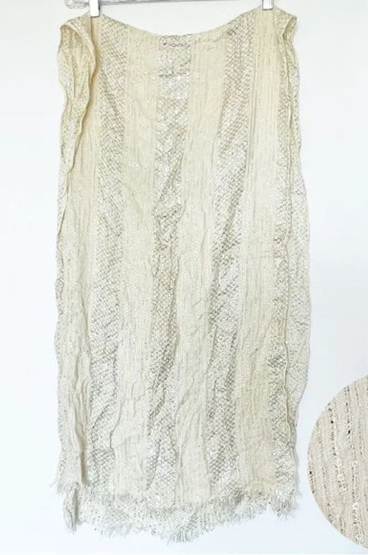 Cejon Silver Sequin Metallic Striped Woven Ivory Scarf Shawl NWOT