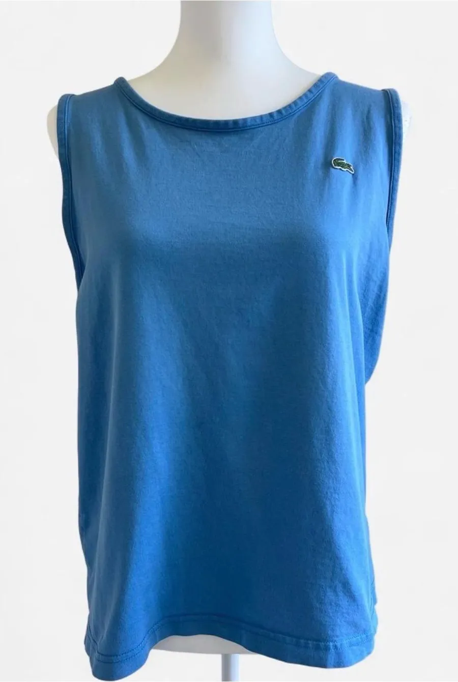 Lacoste Blue Cotton Tank Top Size 4 Slim Fit Sleeveless Shirt