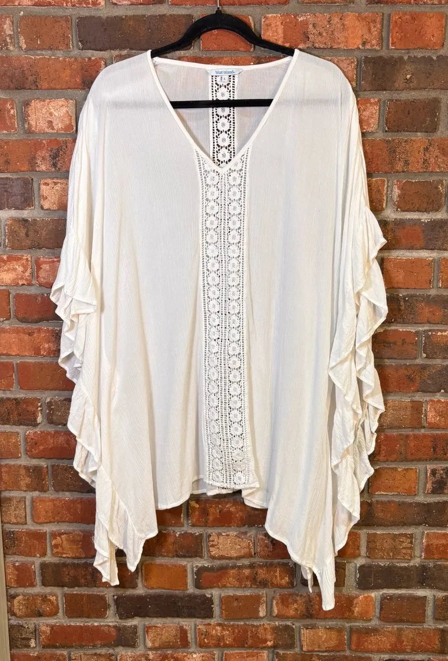 Blue island womens crochet swim cover up kaftan white L Size L
