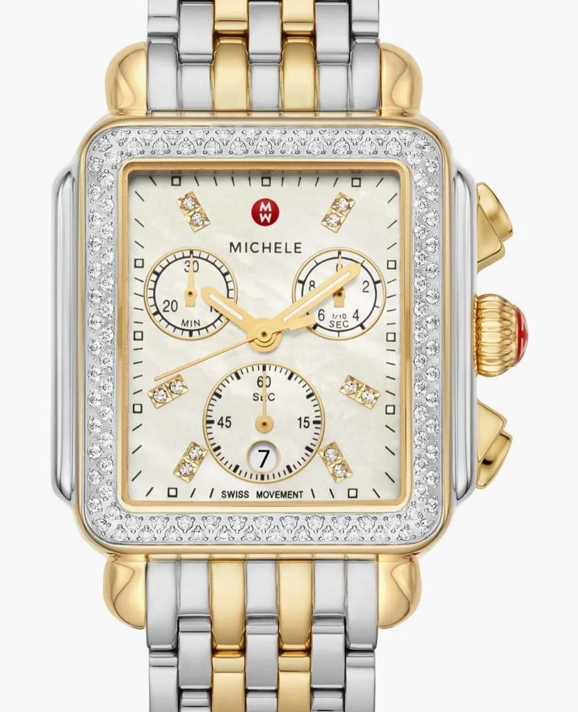 Michele Deco Diamond Chronograph Watch Gold