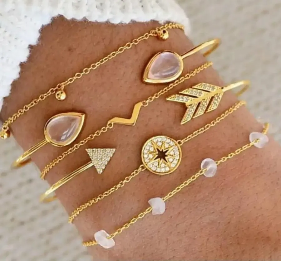 Gold Arrow Stacking Bracelets Bohemian Stone Beads Chains Fashion 6