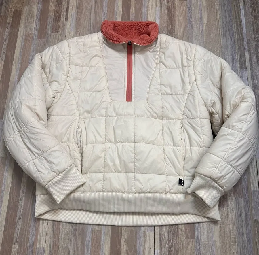 Pure Hockey Cream Quilted Pullover Jacket with Coral Sherpa Interior Women’s Med Pink