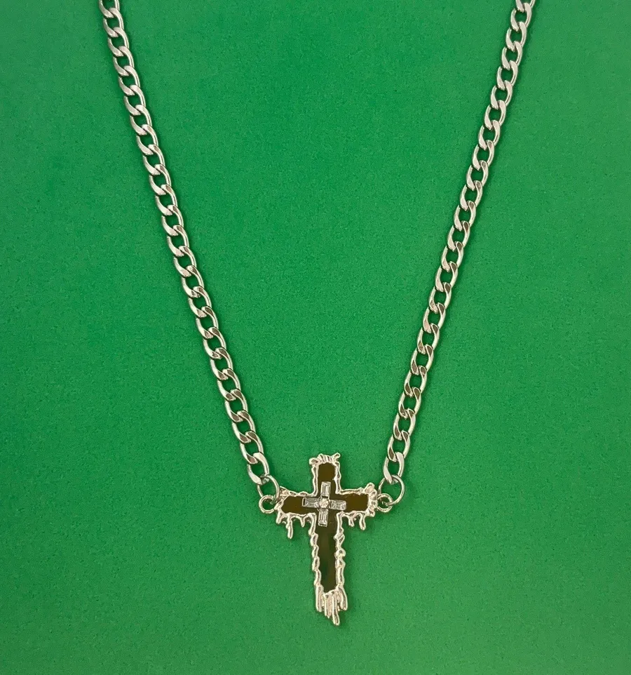 Titanium Steel Link Chain Cross Necklace for Men Women,Unisex Hip Hop Necklace Silver