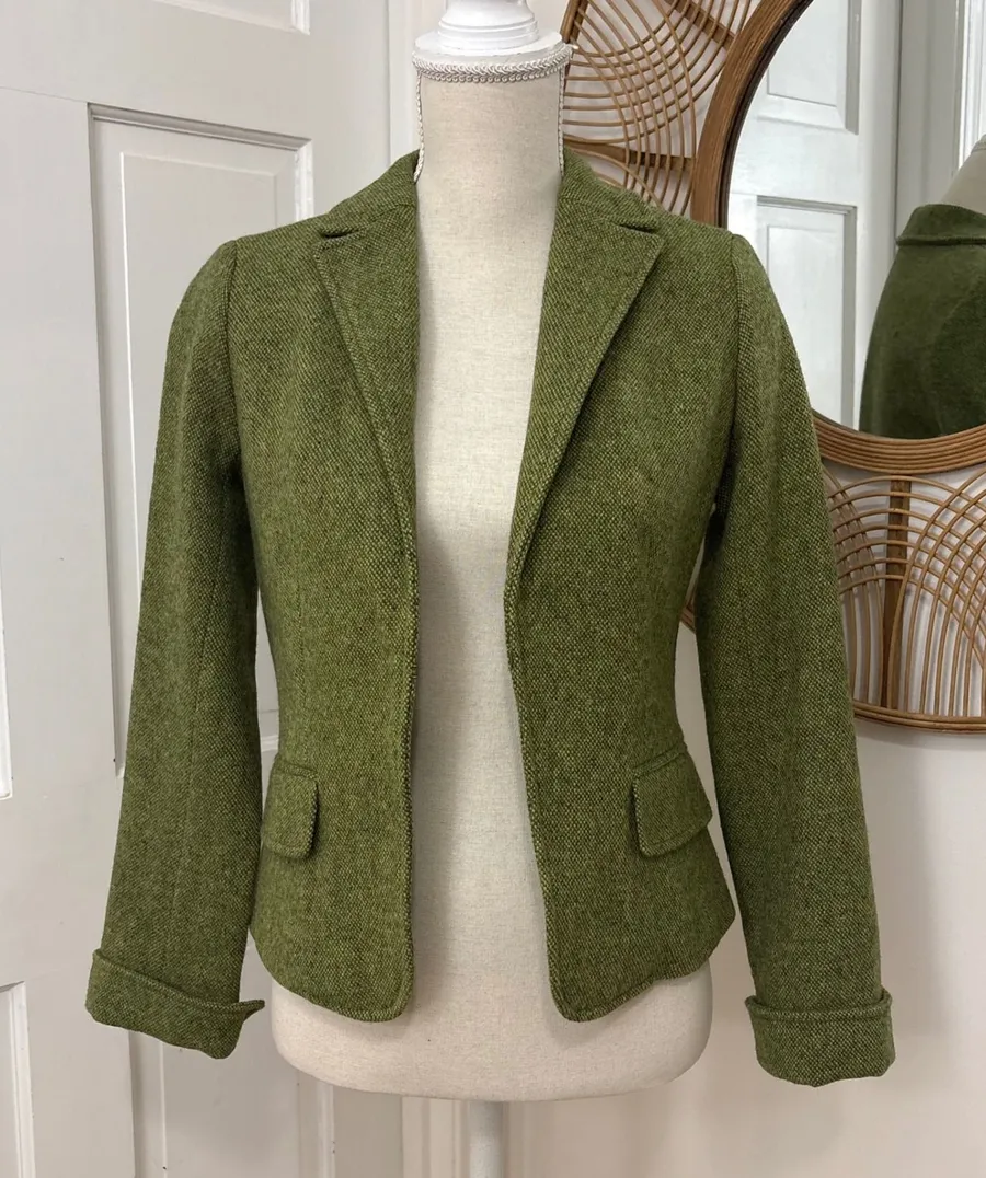 J.Crew Wool Blazer Sz 2 Wool Tweed Ruffle Classic Chic Academia Classic Preppy Green
