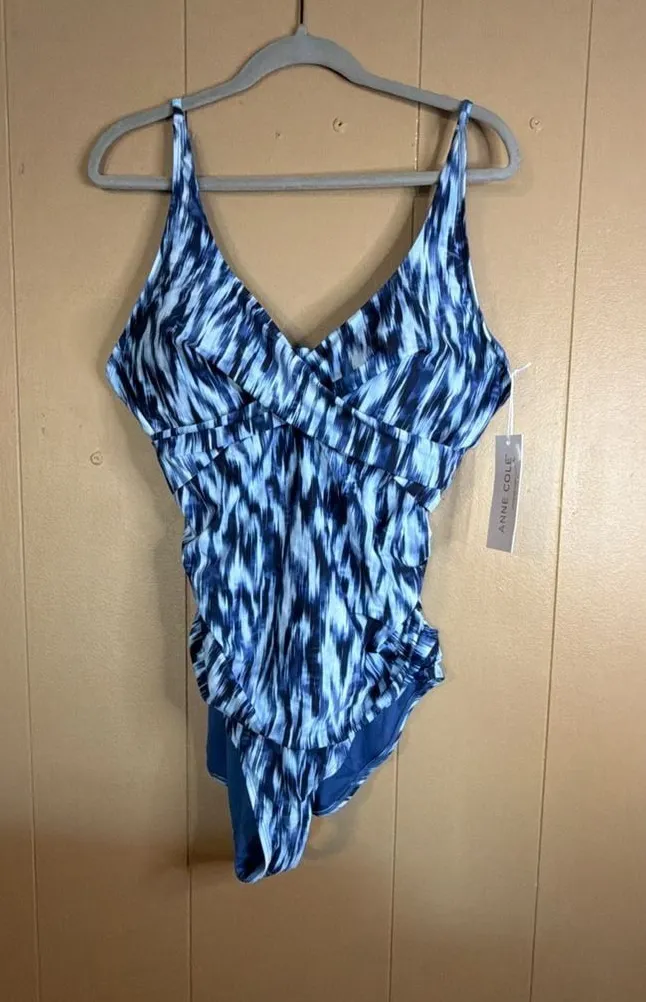 Anne Cole Women's One-Piece Swimsuit Blue White Size 16