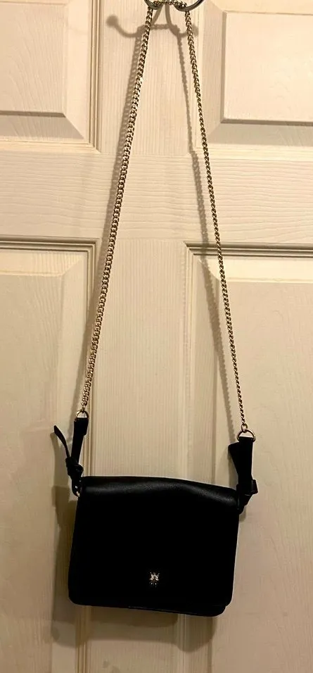Zara TRF Black Faux Leather Crossbody Bag with Gold Chain & Bee Charm
