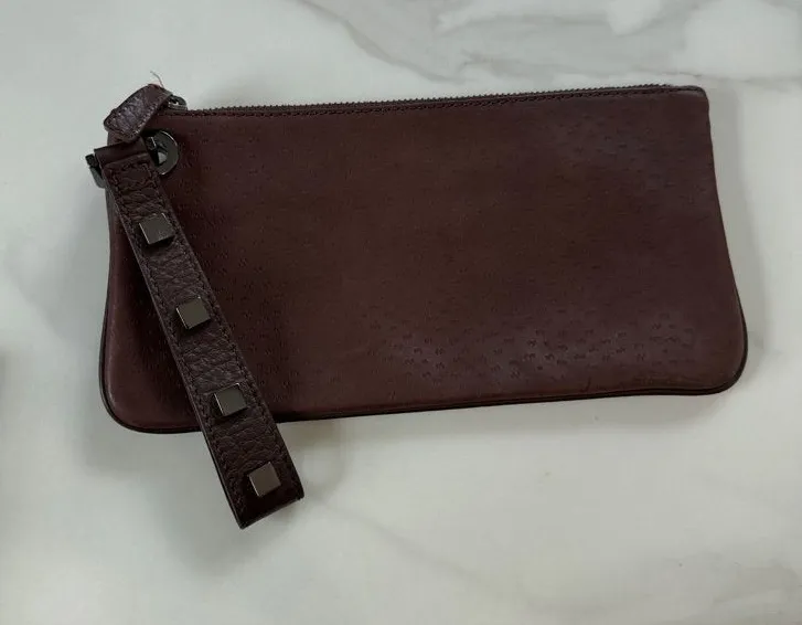 Brown Leather Wristlet Clutch