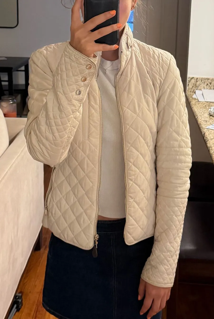 Zara Cream Quilted Puffer Jacket