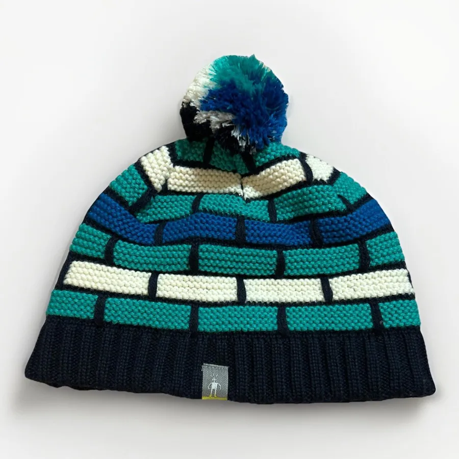 SMARTWOOL Merino Wool Knit Pom Pom Beanie Made in Canada Blue White Green