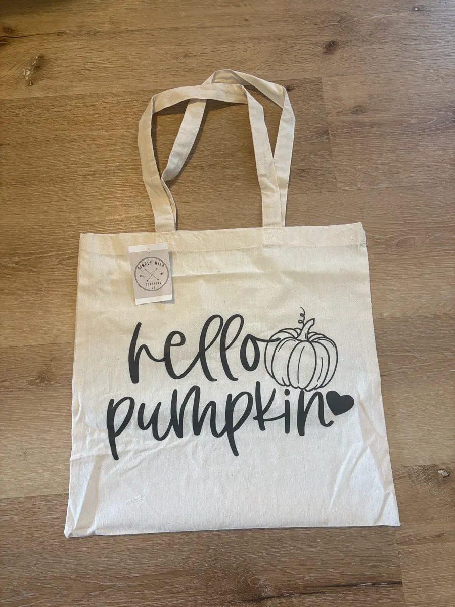 Hello Pumpkin Fall Halloween Tote Bag White