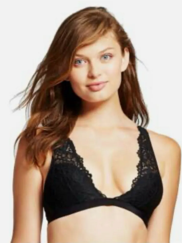 Xhilaration Black Deep Plunge Wire Free Lace Bralette Size Large
