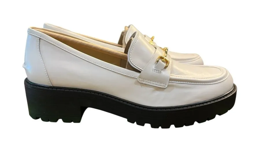 Sam Edelman Tully lugged platform loafers White Shiny Size 9M Equestrian Bit