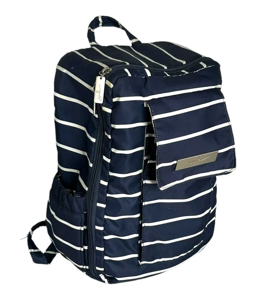 JuJuBe Diaper Backpack Coastal Collection MiniBe Annapolis Navy Blue Striped