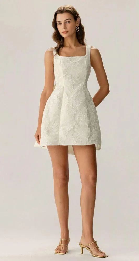 Rihoas White Textured Bowknot Slip Mini Dresses