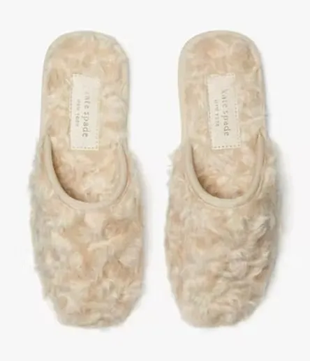 Kate Spade New York Dove Cream Faux Fur Slippers Slides Women's Size 11B NEW