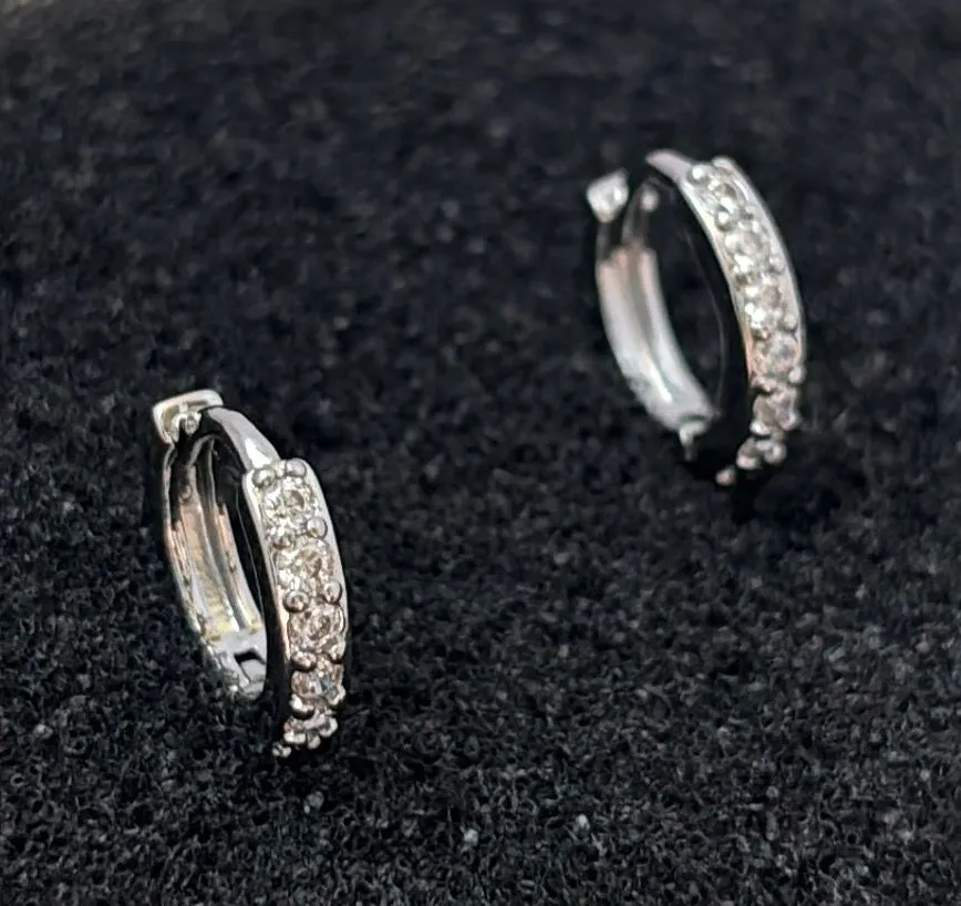 12mm CZ Small Hoop Earrings for Men Women Streetwear Punk Hip Hop Unisex Earring Silver