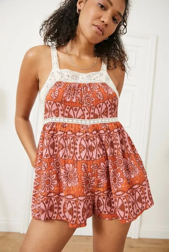 NWOT Urban Outfitters Brunching Lace Trim Romper