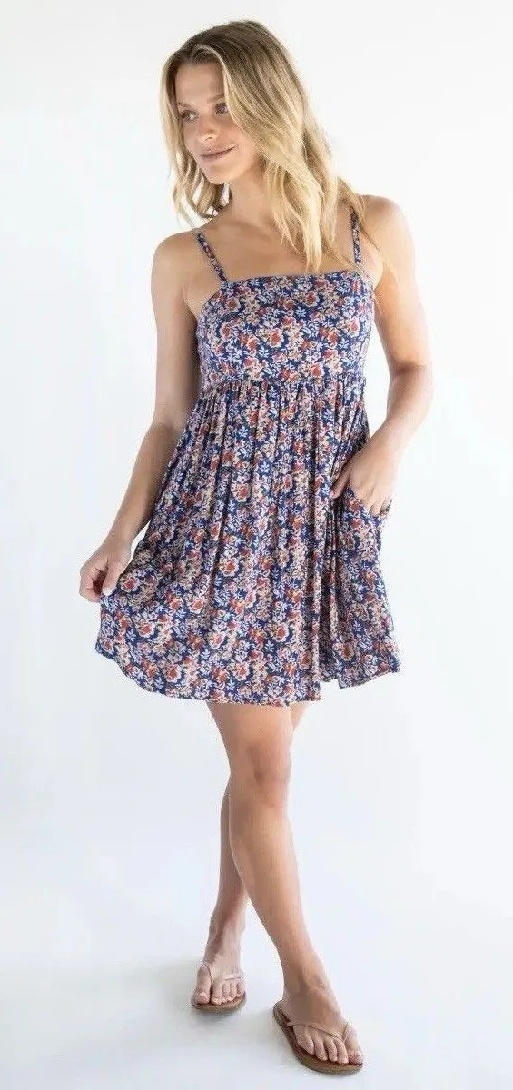 Natural Life Mini Dress XL The Bailey Floral Smocked Back Adjustable Straps Boho