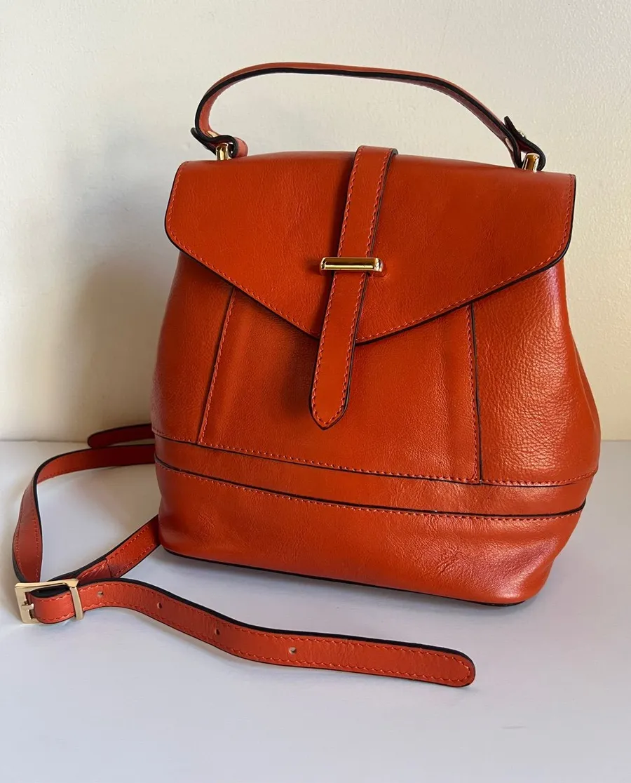 Divina Firenze Orange Leather convertible Backpack Italian leather Backpack