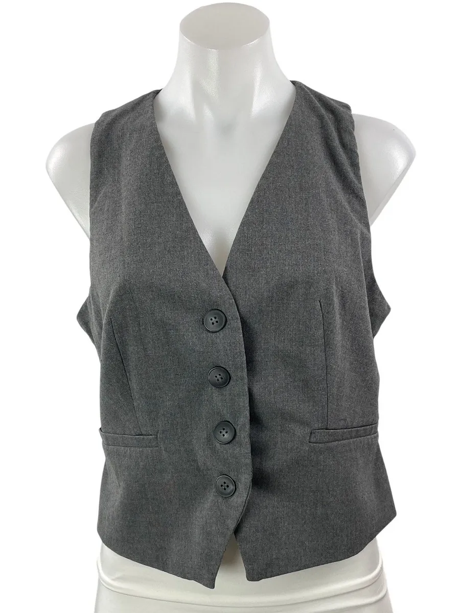 Zara Women's Gray Sleeveless V Neck Button Down Pocket Vest Crop Top Size M