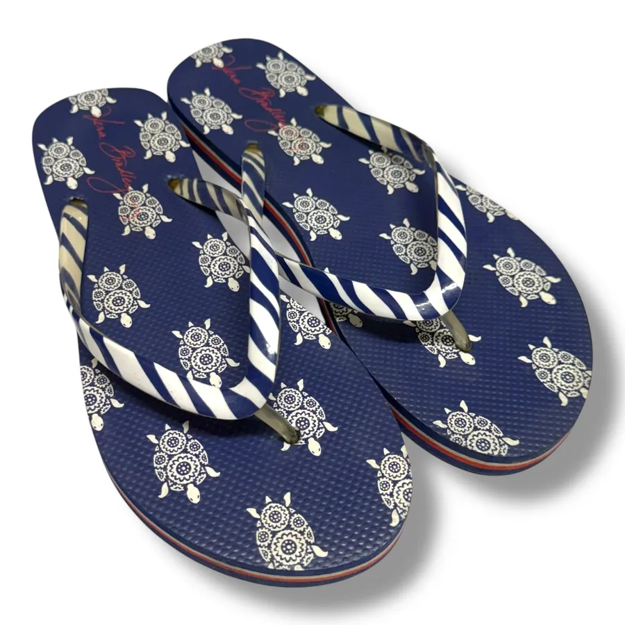 Vera Bradley Turtles Flip Flops Red White Blue Stripes Size 7 8 M