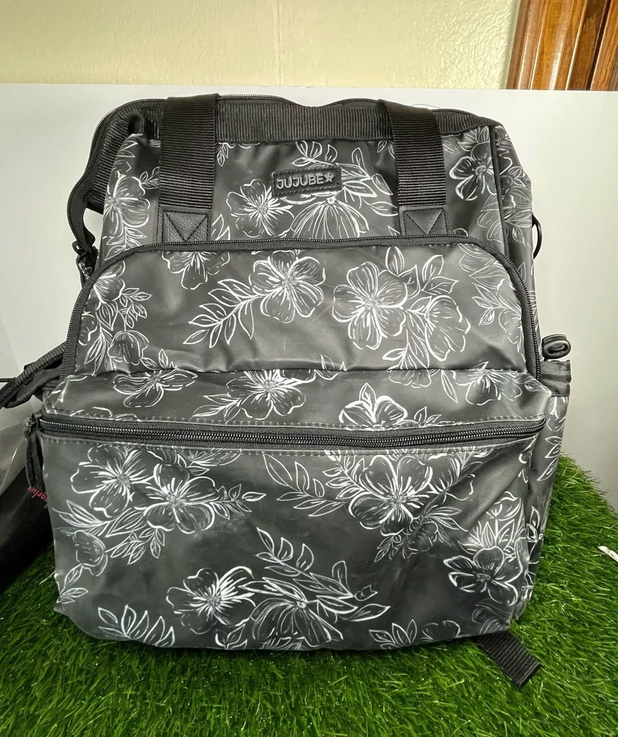 Jujube Bag Backpack Floral Black Gray Multi Pocket Changing Pad Included