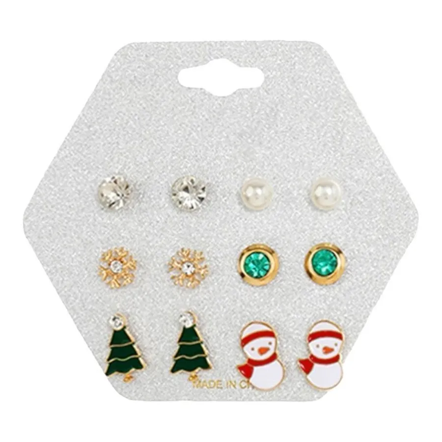 Brand New Boutique Womens Girls Holiday Splendor Christmas Earring Set of 6 Prs White