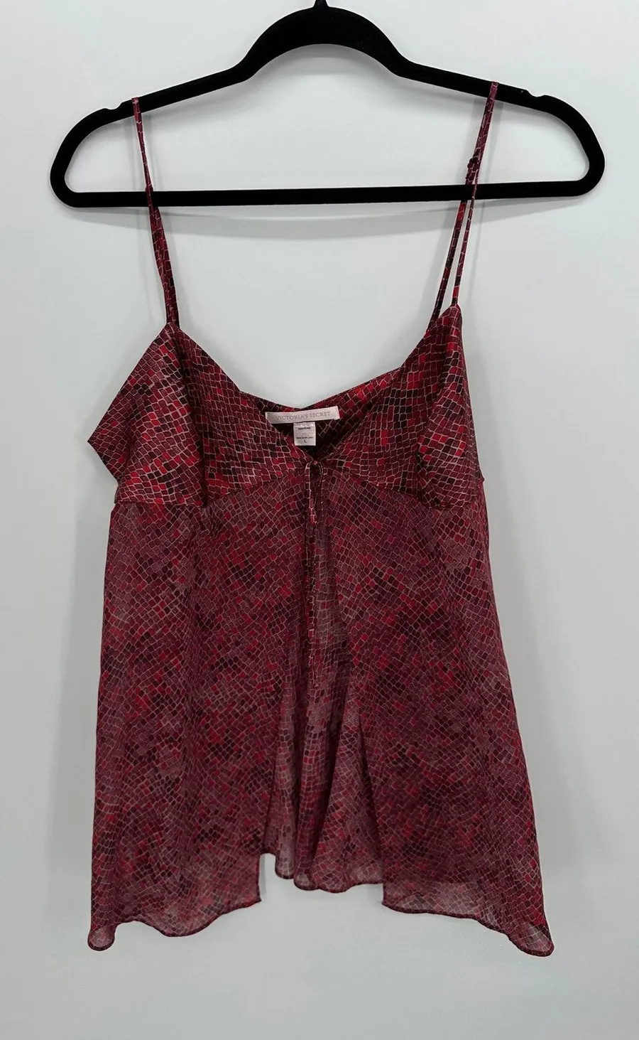 Victoria's Secret Womens Red Satin Nightgown Sz L Red Sexy Lingerie Tie Open