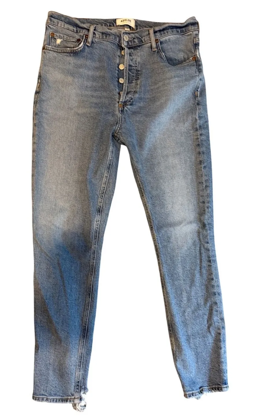 AGOLDE Nico High Rise Slim Jeans Blue Medium Wash Button Fly Size 30 Distressed