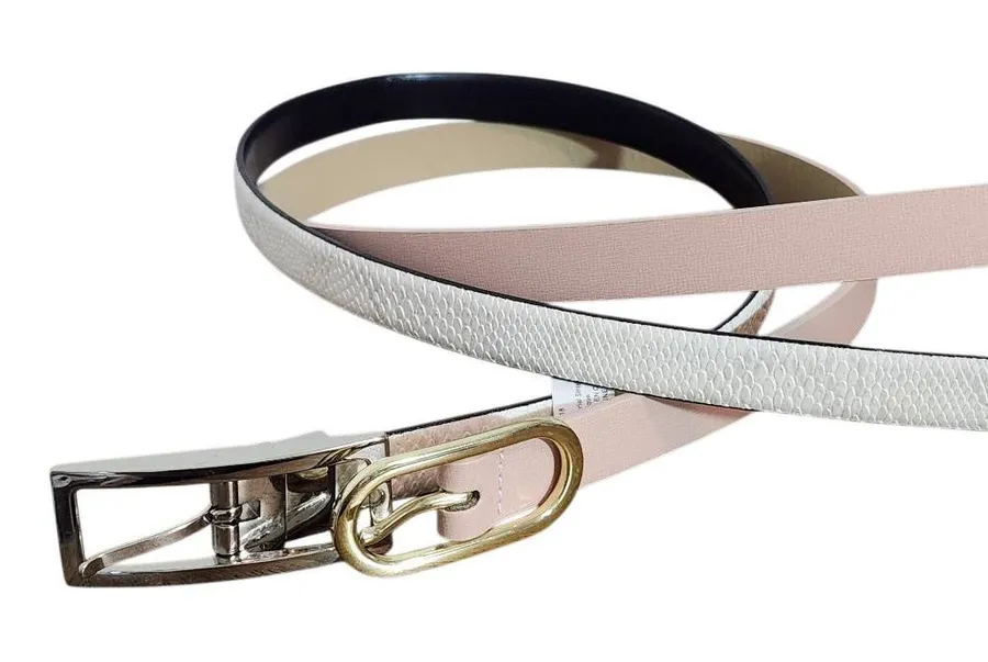 Bundle of 2 Belts Women's Pink and Black/Snakeskin Belt