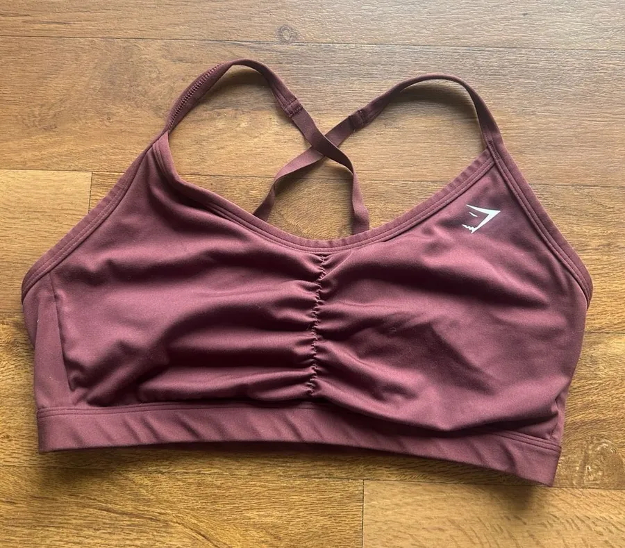 Gymshark Ruched Sports Bra in Rosewood Red