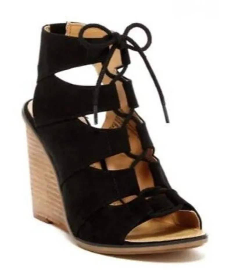 Melrose and Market Calista Black & Brown Stacked Wedge Heel 7.5