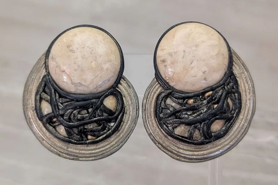 Vintage Clip On Earrings Very Large Statement Stone? Accent Unusual Retro Glam