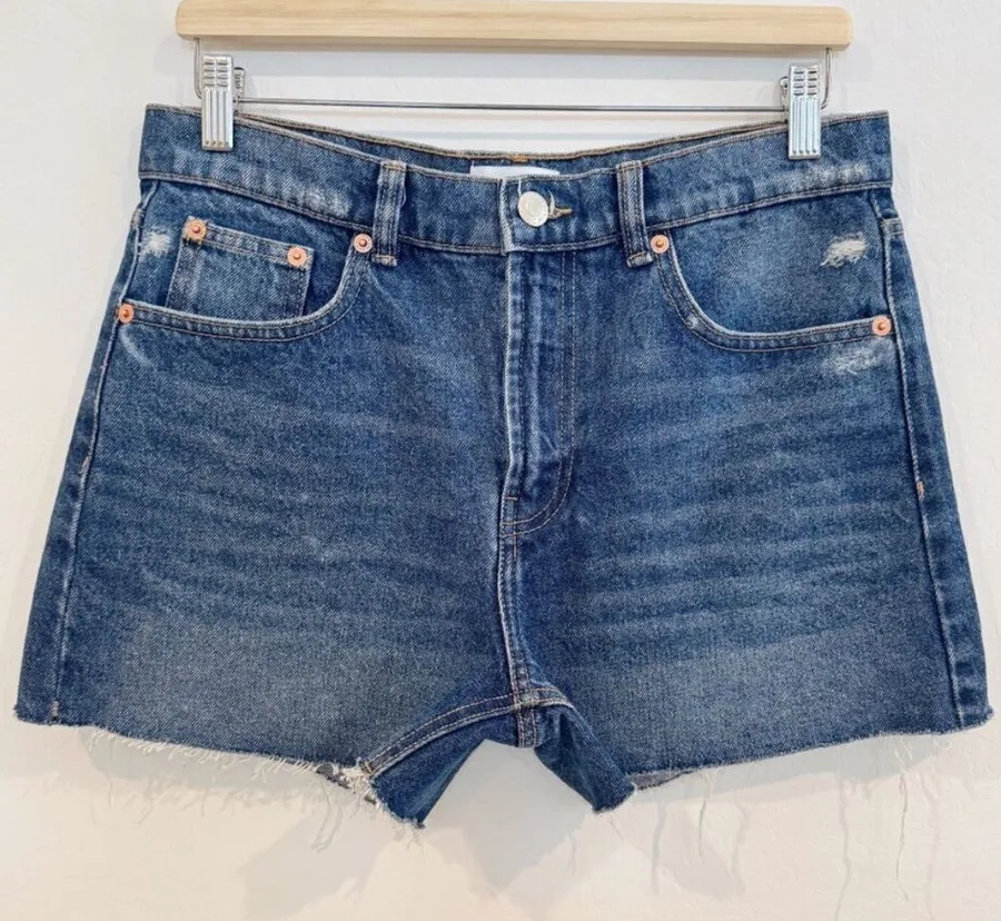 Zara Shorts Size 8 Blue Denim High Rise Distressed Raw Frayed Coastal Cowgirl