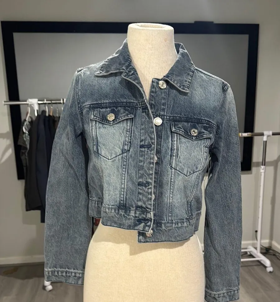 Juicy Couture Blue Cropped Jean Jacket Distressed