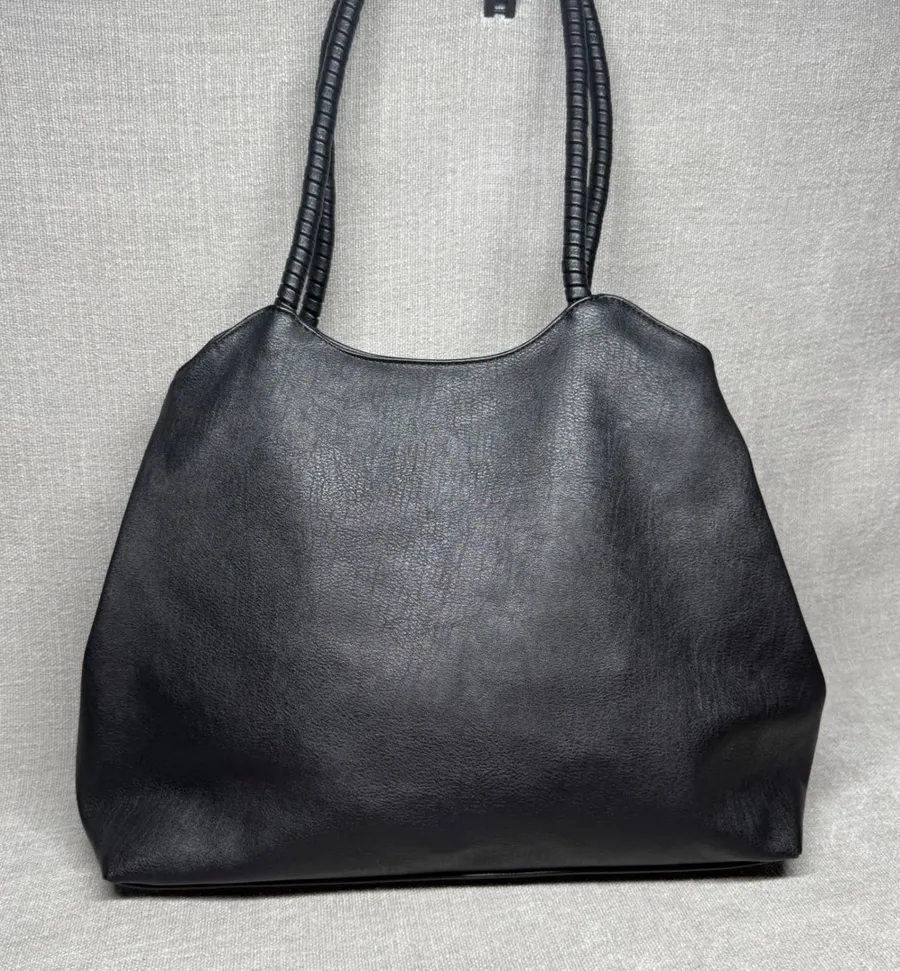 Antik Kraft Black Vegan Faux Leather Tote Bag Large Shoulder Purse Satchel Boho