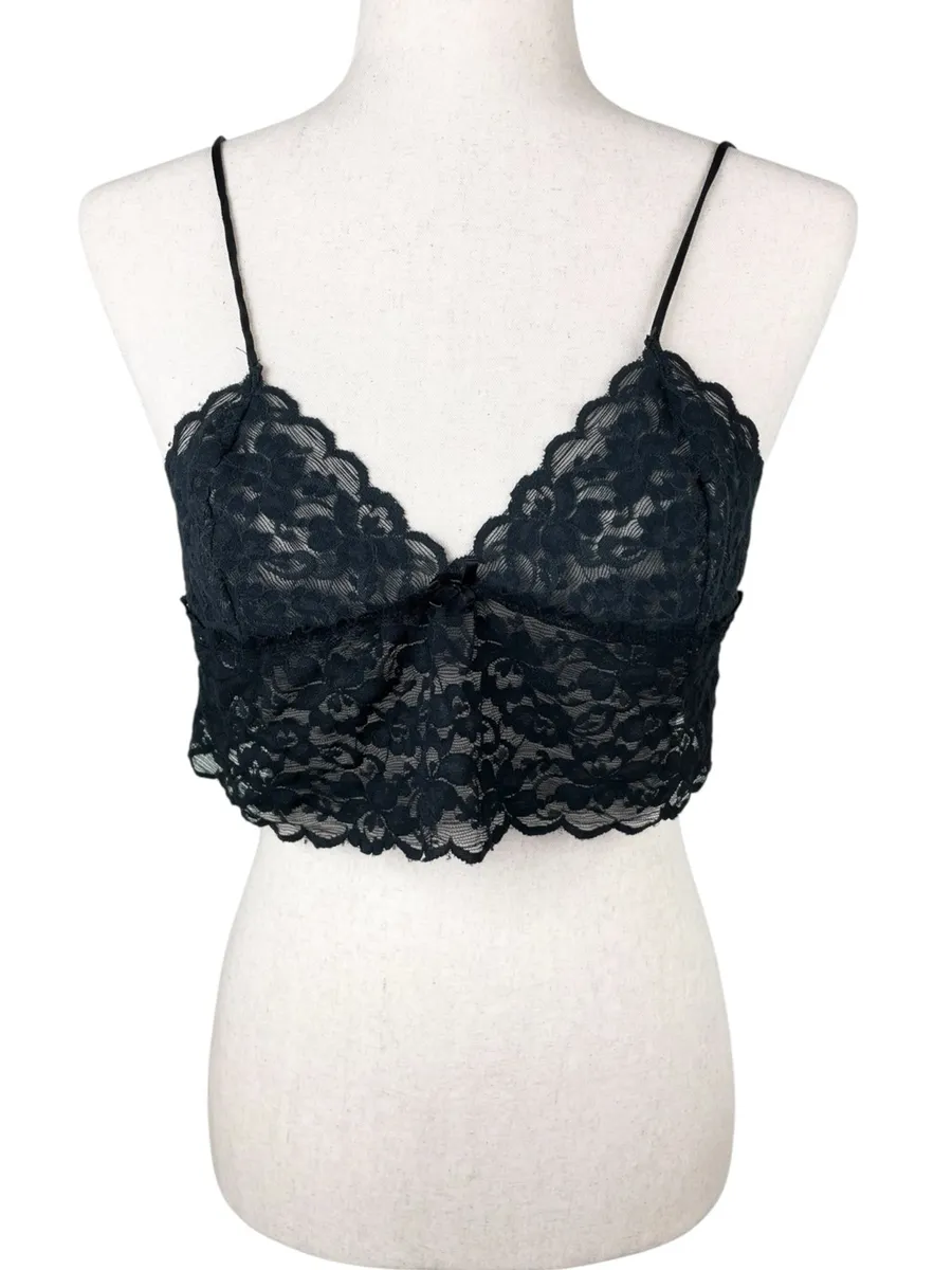 Vintage 80s 90s Alana Gale Sheer Black Lace Bralette Cami Small Dark Coquette