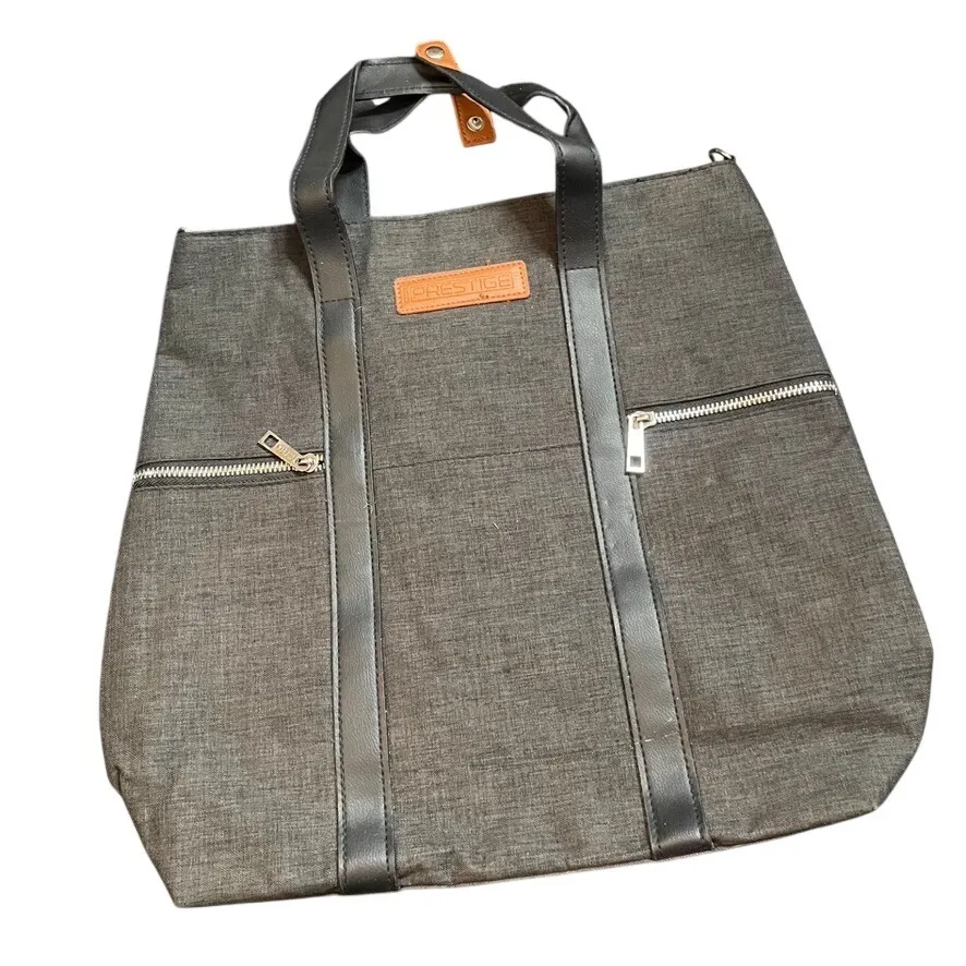 Prestige CRG Charcoal Grey Canvas Tote Bag Faux Leather Trim Work Travel Bag Gray