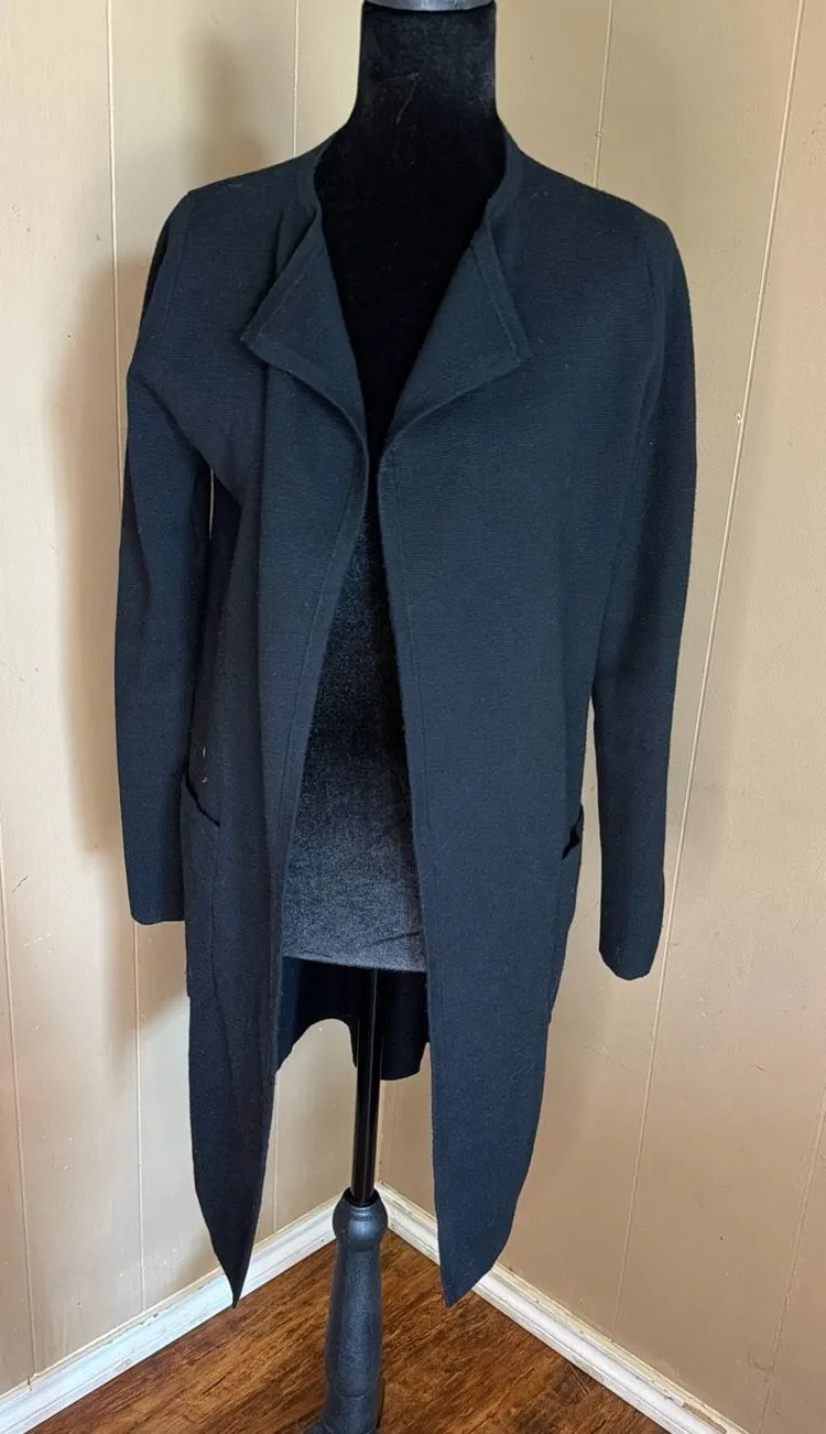 J.Crew XXS Black Open Front Merino Wool Juliette Collarless Sweater Blazer Coat