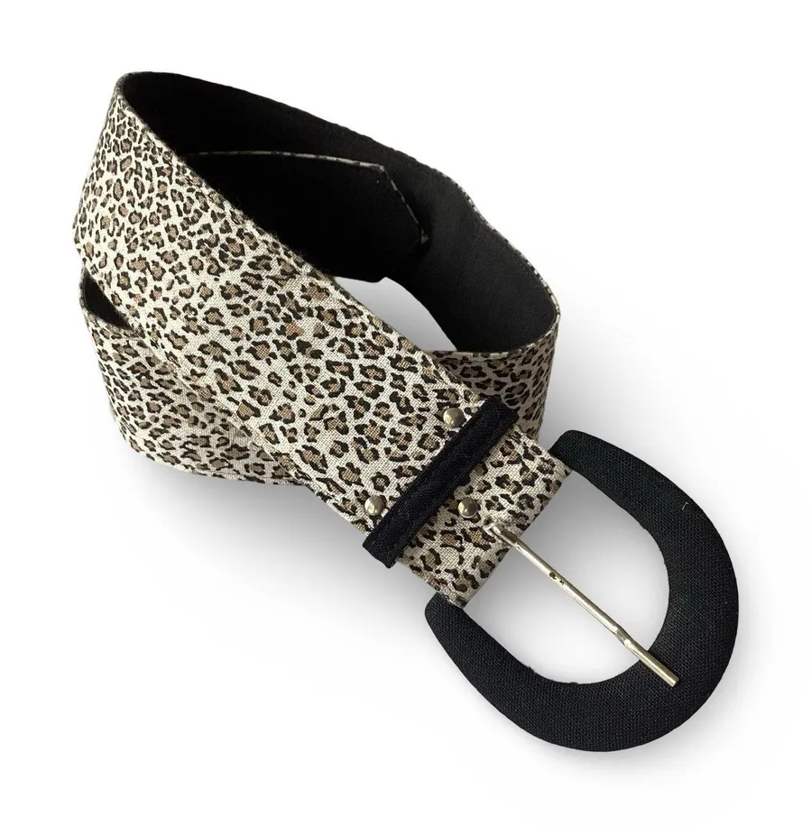 Astor Wide Leopard Print Belt Tan