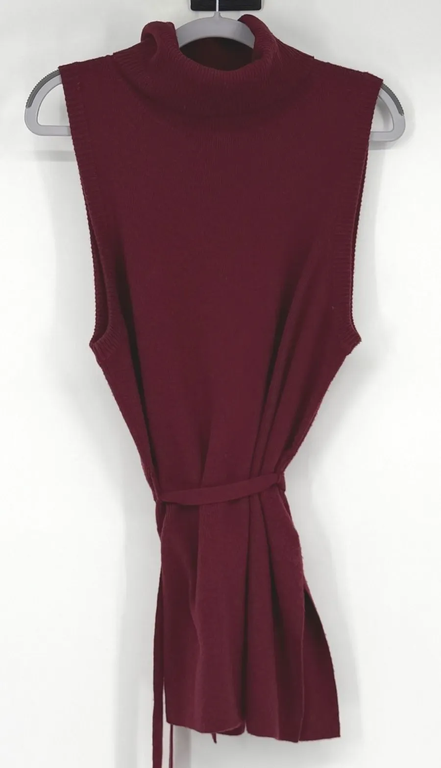 By Anthropologie Burgundy Merino Wool Blend Sleeveless Turtleneck Tunic Belted M