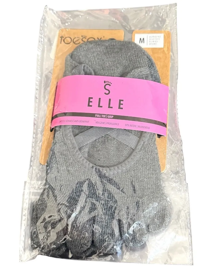 ToeSox Elle Grip Socks Women Medium Gray Full Toe Yoga Pilates Barre New